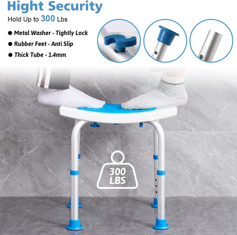 FSA/HSA Eligible Shower Chair for Inside Shower, Shower Stool with Free Assist Grab Bar/Toiletry Bag, Tool-Free Assembly Shower Seat for Bathtub, Shower Bath Chairs