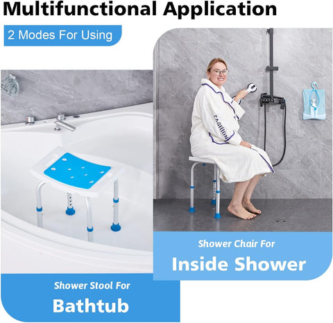FSA/HSA Eligible Shower Chair for Inside Shower, Shower Stool with Free Assist Grab Bar/Toiletry Bag, Tool-Free Assembly Shower Seat for Bathtub, Shower Bath Chairs