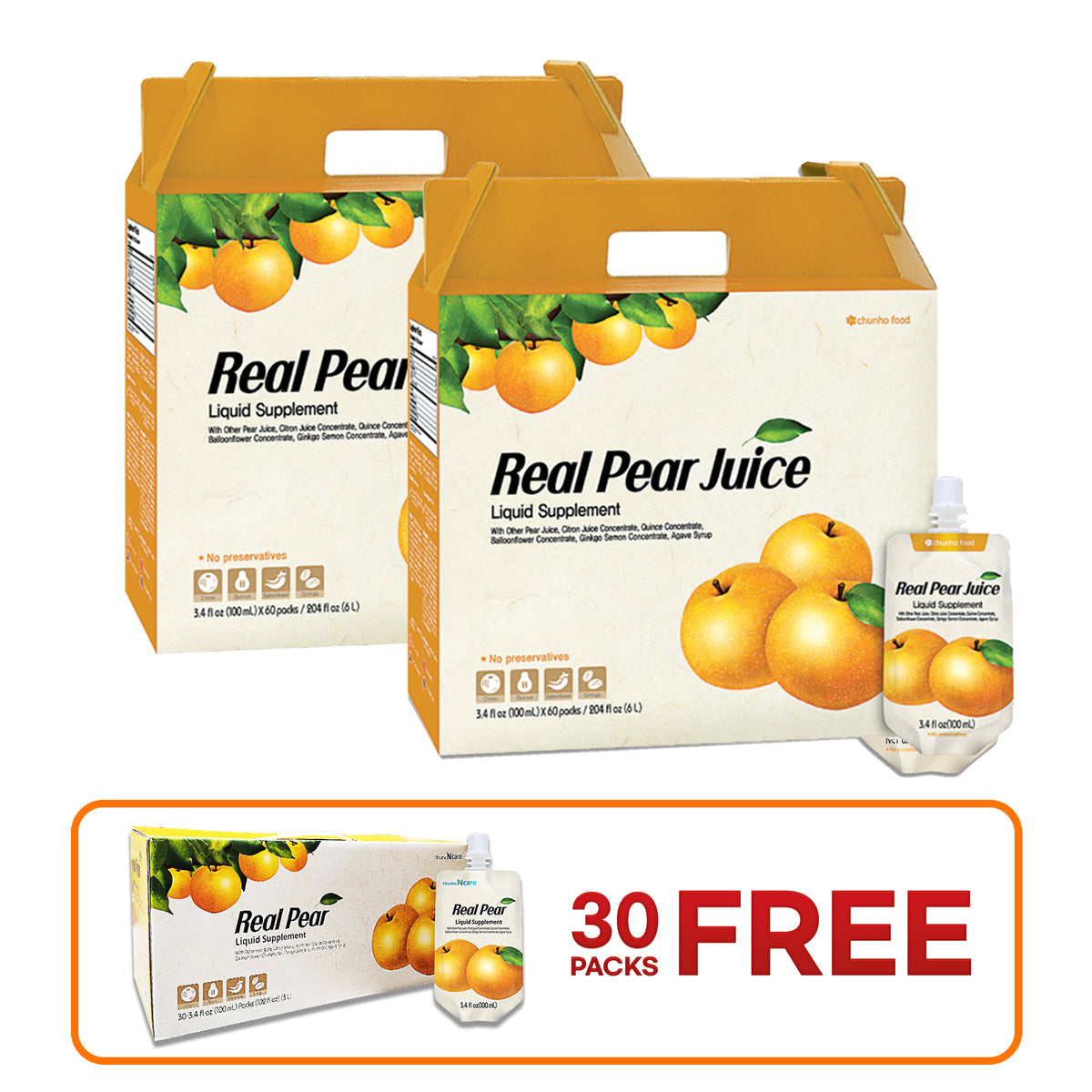 Real Pear Juice [2 Box (+ 30pk FREE)] - Health Korea Shop