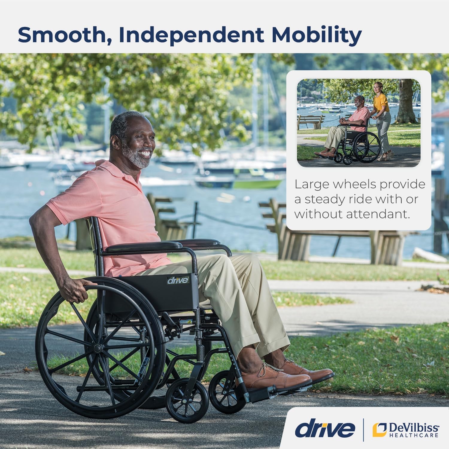 Drive Medical Silver Sport 1 Folding Transport Wheelchair with Full Arms and Removable Swing-Away Footrest - Health Korea Shop