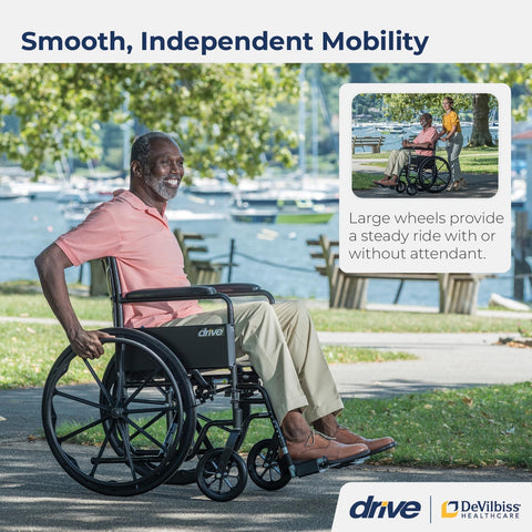 Drive Medical Silver Sport 1 Folding Transport Wheelchair with Full Arms and Removable Swing-Away Footrest - Health Korea Shop