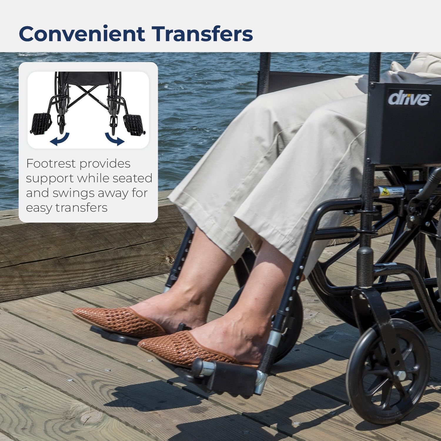 Drive Medical Silver Sport 1 Folding Transport Wheelchair with Full Arms and Removable Swing-Away Footrest - Health Korea Shop