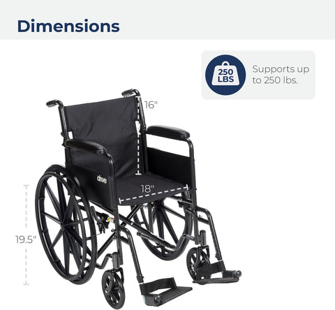 Drive Medical Silver Sport 1 Folding Transport Wheelchair with Full Arms and Removable Swing-Away Footrest - Health Korea Shop