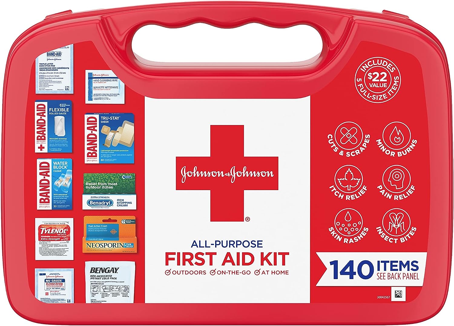 Johnson & Johnson All-Purpose Portable Compact First Aid Kit for Minor Cuts, Scrapes, Sprains & Burns, Ideal for Home, Car, Travel and Outdoor Emergencies, 140 Pieces - Health Korea Shop