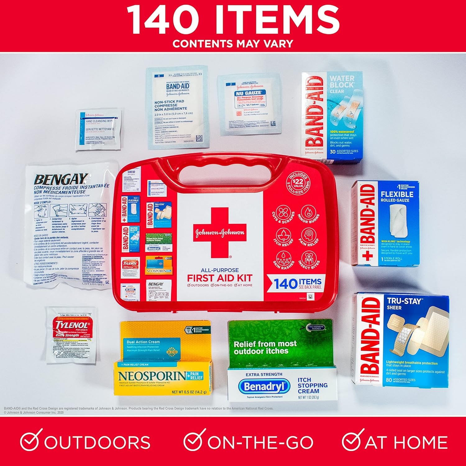 Johnson & Johnson All-Purpose Portable Compact First Aid Kit for Minor Cuts, Scrapes, Sprains & Burns, Ideal for Home, Car, Travel and Outdoor Emergencies, 140 Pieces - Health Korea Shop