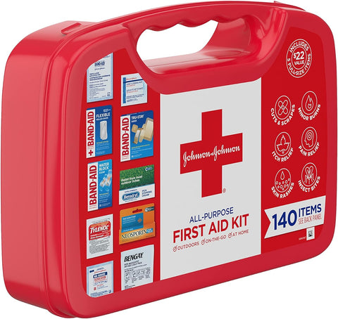 Johnson & Johnson All-Purpose Portable Compact First Aid Kit for Minor Cuts, Scrapes, Sprains & Burns, Ideal for Home, Car, Travel and Outdoor Emergencies, 140 Pieces - Health Korea Shop