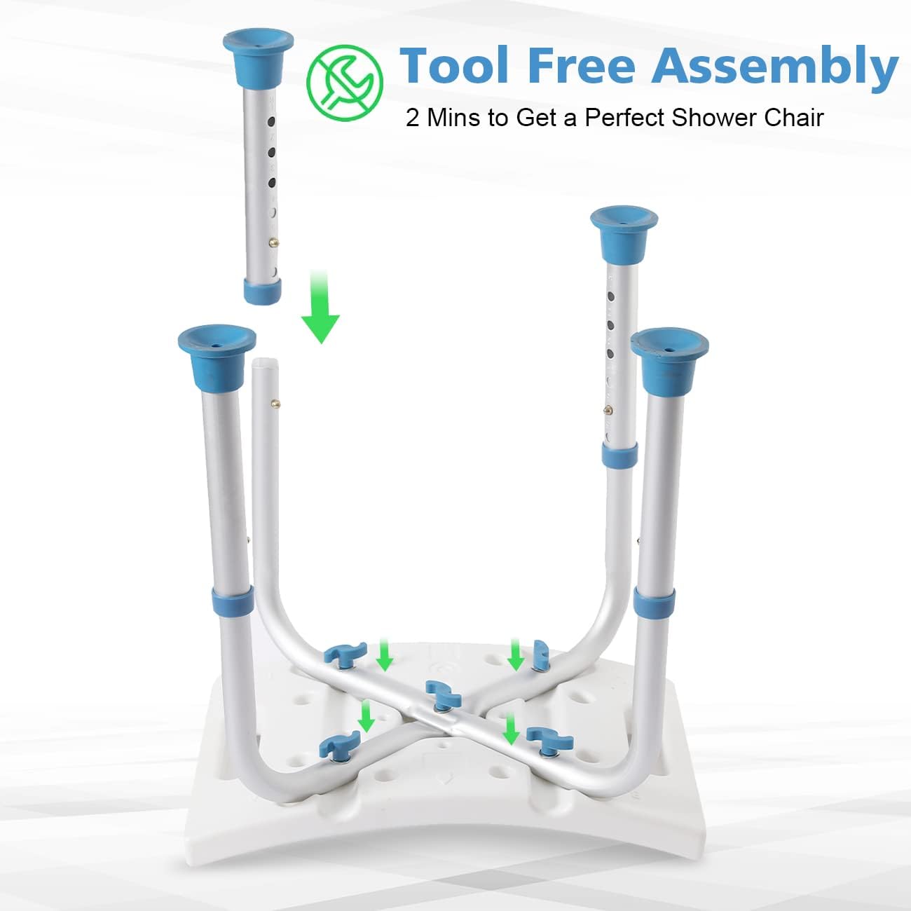 Shower Chair for Inside Shower, Shower Stool with Free Assist Grab Bar/Toiletry Bag, Tool-Free Assembly Shower Seat for Bathtub, Shower Bath Chairs - Health Korea Shop