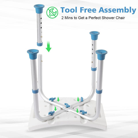 Shower Chair for Inside Shower, Shower Stool with Free Assist Grab Bar/Toiletry Bag, Tool-Free Assembly Shower Seat for Bathtub, Shower Bath Chairs - Health Korea Shop